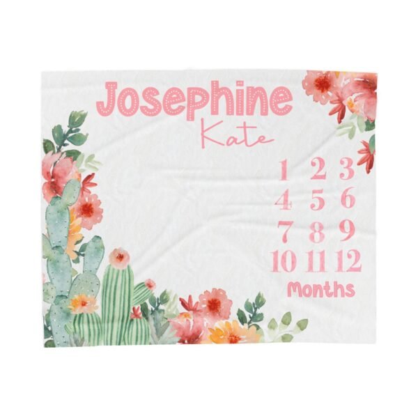 Personalized Baby Milestone Blanket Western Girl Floral Cactus Design Custom Name Photo Prop - Image 6