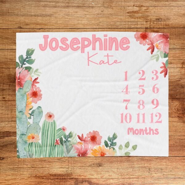Personalized Baby Milestone Blanket Western Girl Floral Cactus Design Custom Name Photo Prop