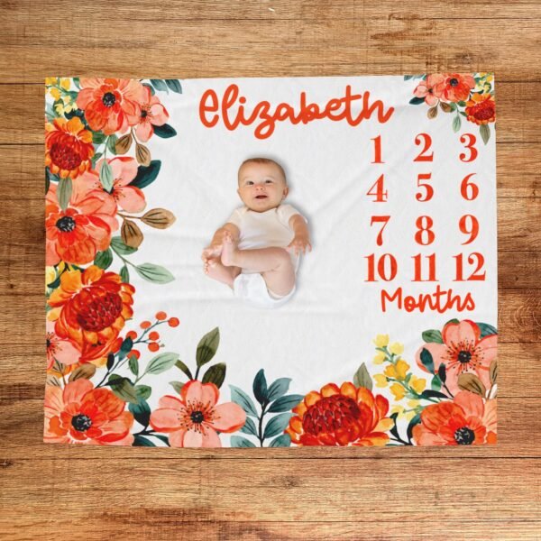 Floral Milestone Blanket Personalized Baby Month Tracker Custom Name Design
