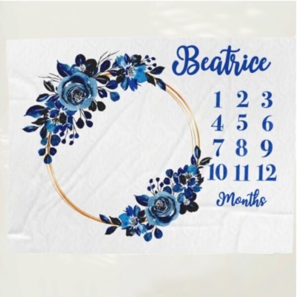 Dark Blue Floral Personalized Baby Milestone Blanket Blue Floral Design Dark Floral Gothic Blue Monthly Photoshoot Prop - Image 6