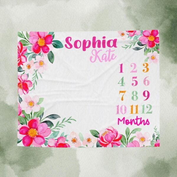 Personalized Baby Milestone Blanket Floral Design Newborn Monthly Photography Prop - Image 8