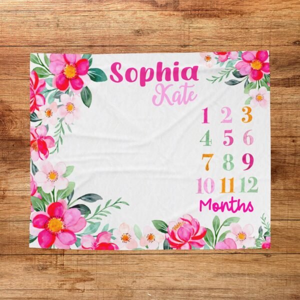 Personalized Baby Milestone Blanket Floral Design Newborn Monthly Photography Prop