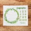 Personalized Greenery Wreath Baby Milestone Blanket Custom Name Baby Monthly Photoshoot Keepsake