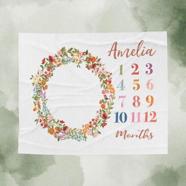 Personalized Floral Baby Milestone Blanket Boho Newborn Photo Prop Flower Girl Monthly Growth Tracker - Image 6