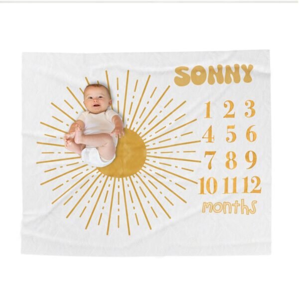 My Sunshine Milestone Baby Blanket Sunburst Personalized Keepsake Photo Prop Nursery - Image 4