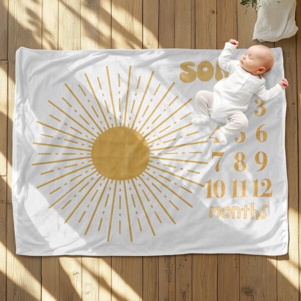 My Sunshine Milestone Baby Blanket Sunburst Personalized Keepsake Photo Prop Nursery - Image 6