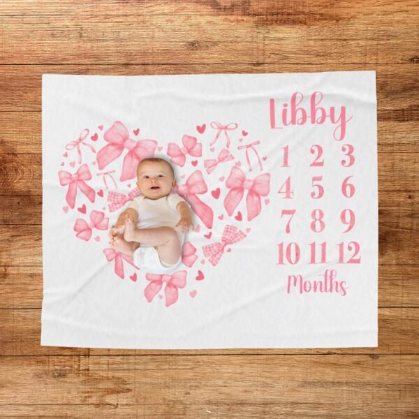 Monthly Milestone Baby Blanket Heart Shape Pink Bow Coquette Girl Photoshoot Prop