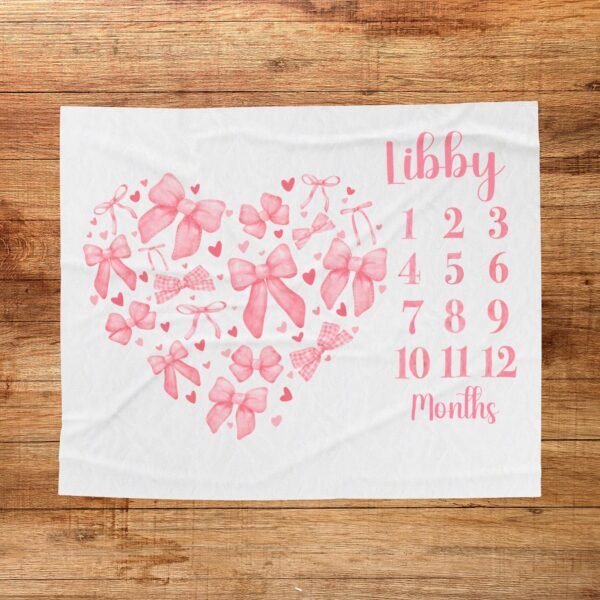 Monthly Milestone Baby Blanket Heart Shape Pink Bow Coquette Girl Photoshoot Prop - Image 4