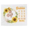 Sunflower Wreath Personalized Baby Milestone Blanket Custom Name Photography Prop Baby Girl Monthly Tracker