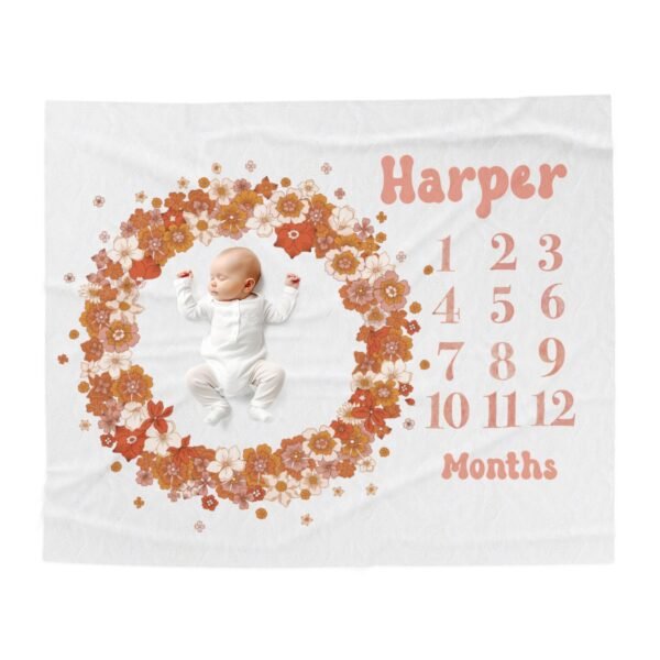 Floral Wreath Baby Milestone Blanket Personalized With Name Girl Milestone Monthly Tracker - Image 4