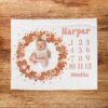 Floral Wreath Baby Milestone Blanket Personalized With Name Girl Milestone Monthly Tracker