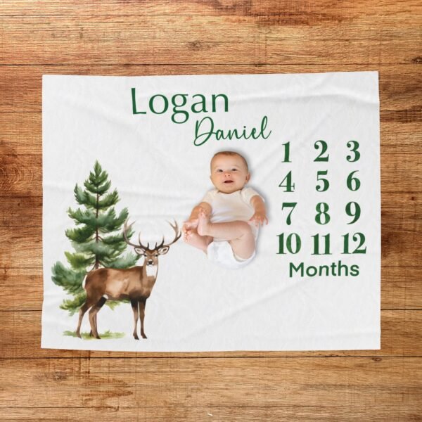 Personalized Baby Milestone Blanket Deer Design Custom Name Monthly Growth Tracker