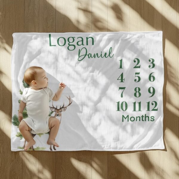 Personalized Baby Milestone Blanket Deer Design Custom Name Monthly Growth Tracker - Image 10